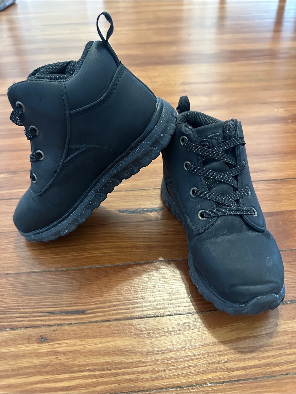 wonder nation Black Kids Velcro Ankle Boots with Speckled Sole